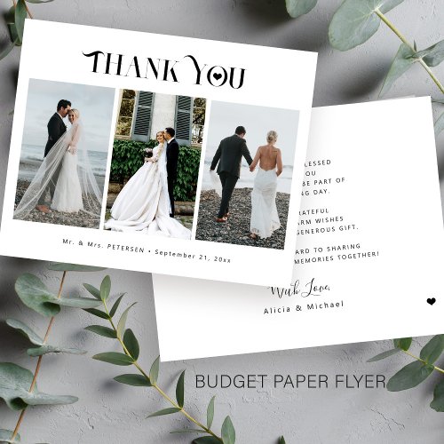 Budget 3 photo collage modern wedding thank you flyer