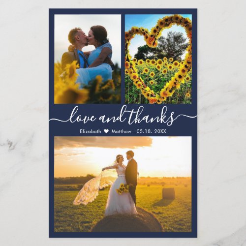 Budget 3 Photo Collage Navy Wedding Thank You Card