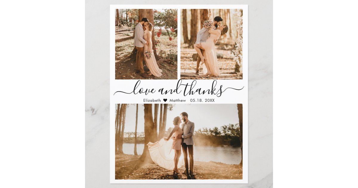 Budget 3 Photo Collage Wedding Thank You Card | Zazzle