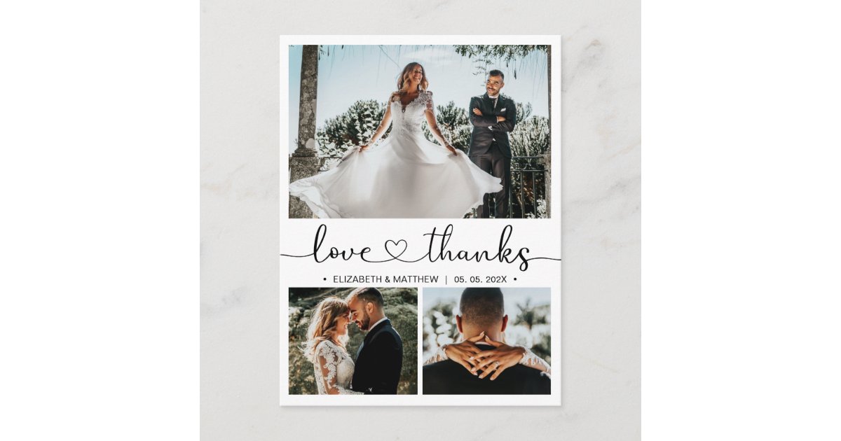 Budget 3 Photo Collage Wedding Thank You Postcard | Zazzle