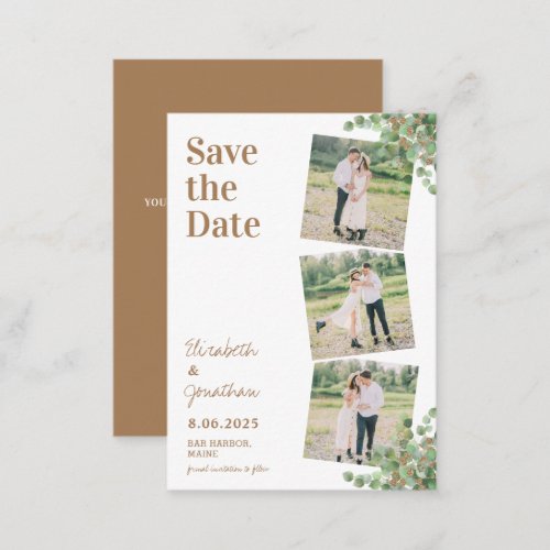 Budget 3 Photo Eucalyptus Wedding Save The Date Note Card