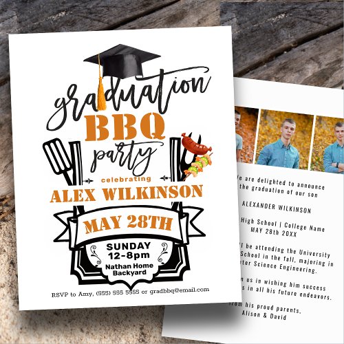 BUDGET 3 Photo Graduation BBQ Party Invitation