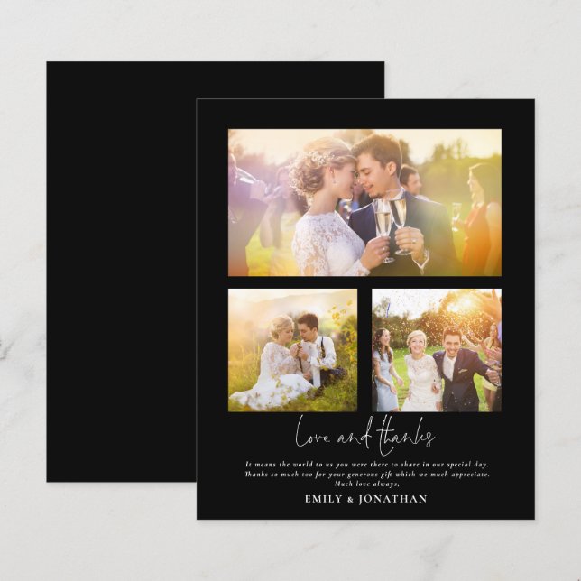 BUDGET 3 photo Love Thanks Wedding Black Thank You (Front/Back)