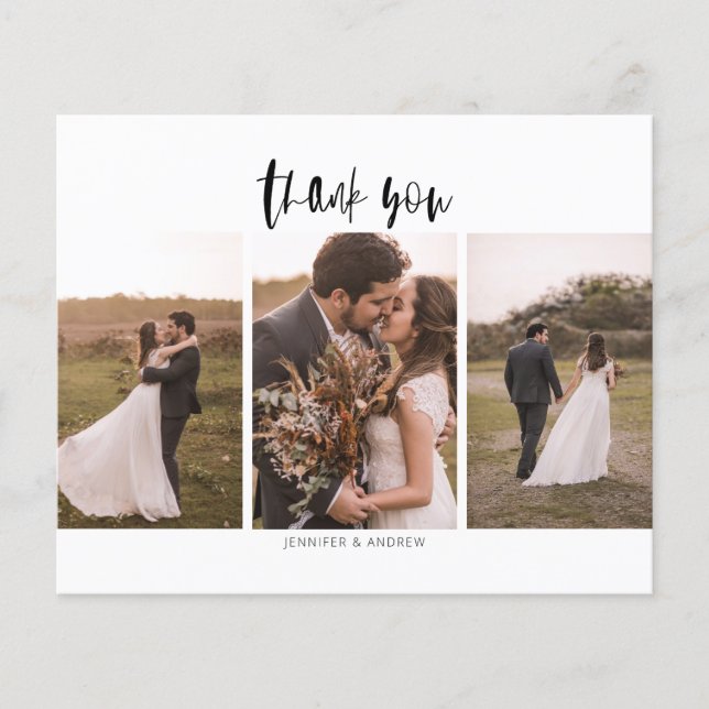 Budget 3 Photo Minimalist Wedding Thank You (Front)