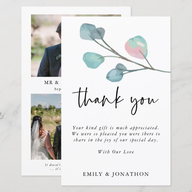 BUDGET 3 Photo Quote Eucalyptus Wedding Thanks (Front/Back)