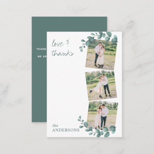 Budget 3 Photos Eucalyptus Wedding Thank You Note Card