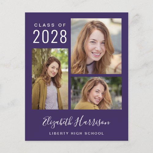 Budget 3 Photos Purple Graduation Announcement