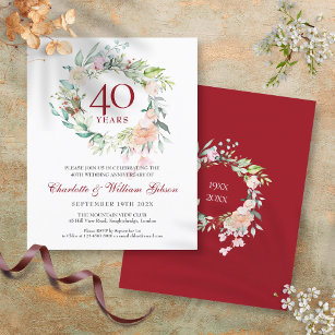Budget 40th Anniversary Ruby Floral Invitation