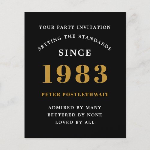 Budget 40th Birthday 1983 Invitation Black Gold