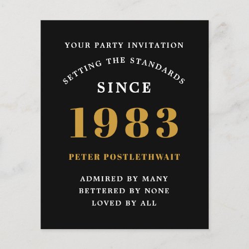 Budget 40th Birthday 1983 Invitation Black Gold Flyer