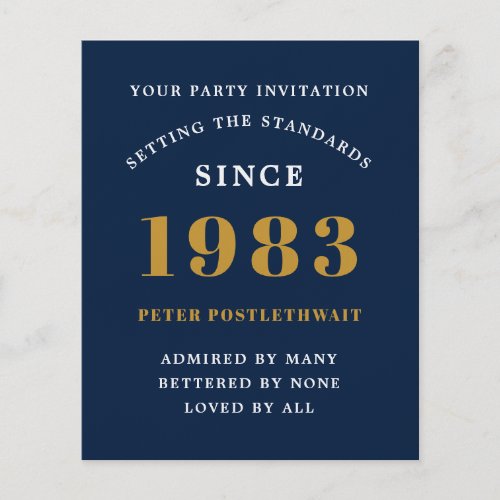 Budget 40th Birthday 1983 Invitation Blue Gold
