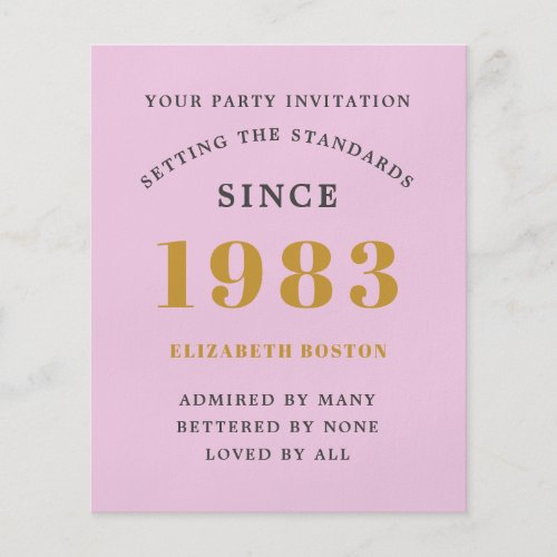 Budget 40th Birthday 1983 Invitation Pink Grey