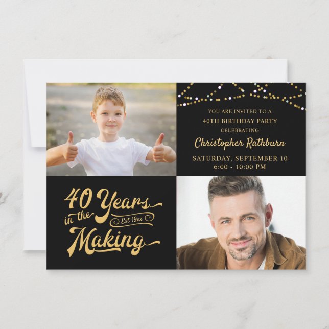 Budget 40th Birthday 2 Photos Retro Invitation (Front)