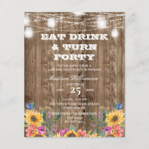  Budget 40th Birthday Barn Wood Sunflower & Lights