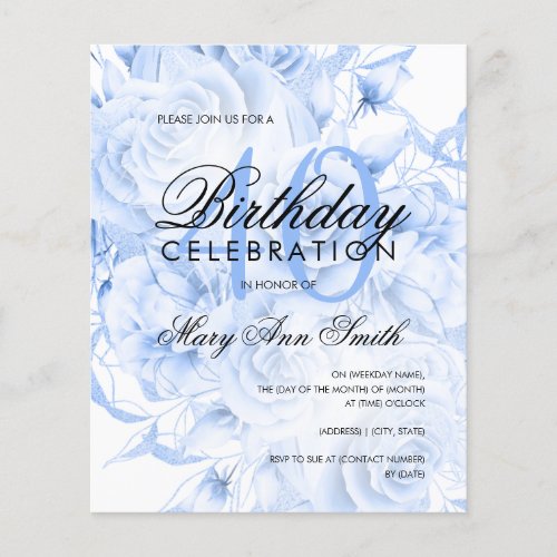 Budget 40th Birthday Floral Navy Blue Invite