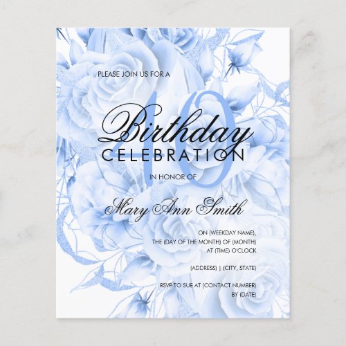 Budget 40th Birthday Floral Navy Blue Invite Flyer