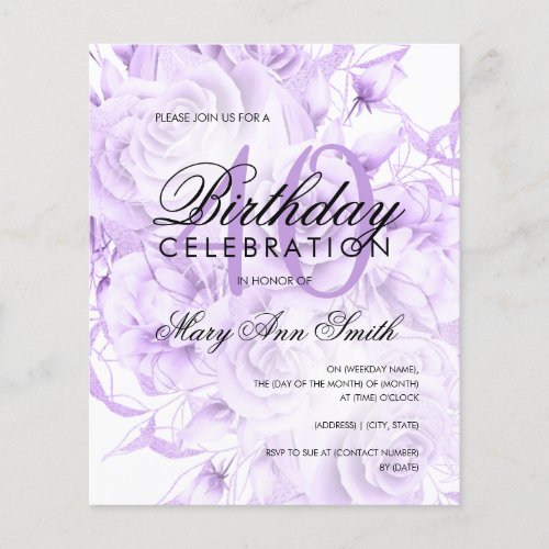 Budget 40th Birthday Floral Purple Invite