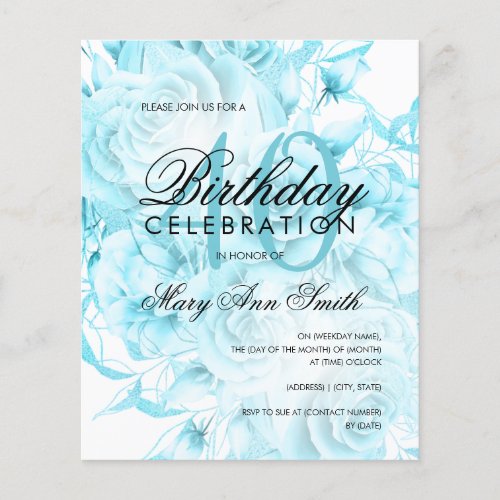 Budget 40th Birthday Floral Teal Invite