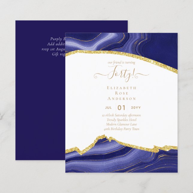 Budget 40th Birthday Glitter Agate Girly Design (Front/Back)
