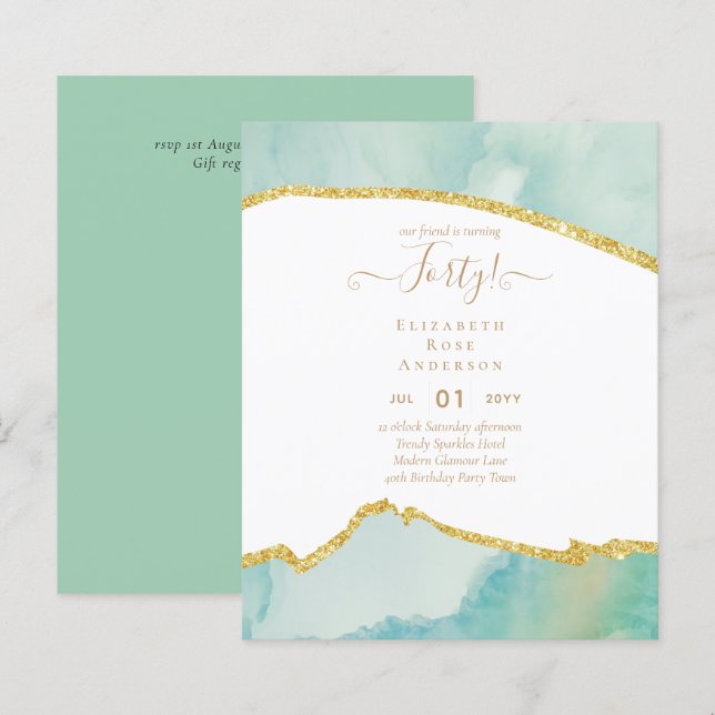 Budget 40th Birthday Glitter Agate Girly Design (Front/Back)