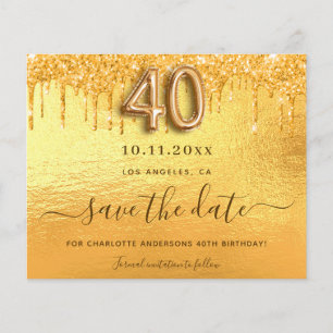 Budget 40th birthday gold glitter save the date