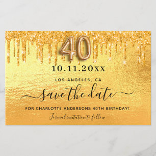 Budget 40th birthday gold glitter save the date