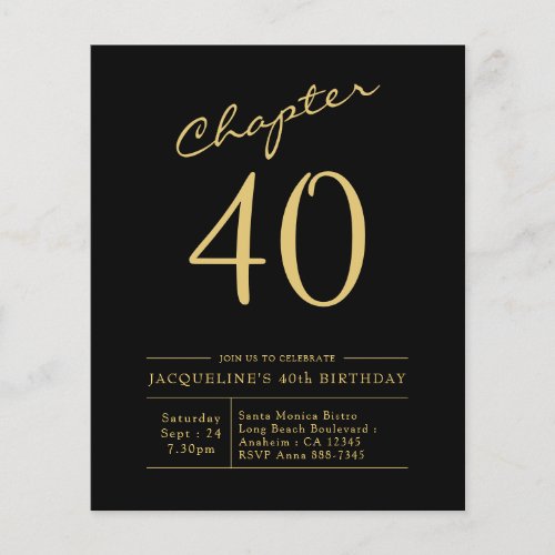 Budget 40th Birthday Invitation Black Gold Flyer