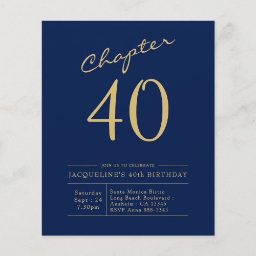 Budget 40th Birthday Invitation Navy Blue