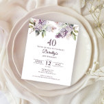 BUDGET 40th Birthday Party Purple Lilac Floral<br><div class="desc">Soft watercolor purple lilacs create a pretty springtime affordable budget birthday invitation. The typography adds a vintage, retro vibe. All of the text is editable so you can set just the right tone. You can easily change fonts and color as well. It is part of the Purple Spring Lilac Flower...</div>