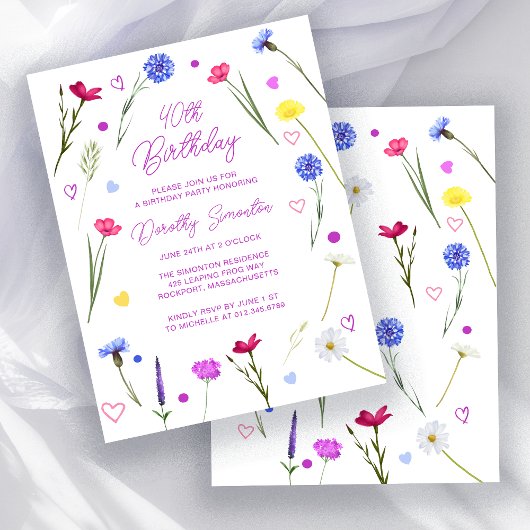 BUDGET 40th Birthday Party Wildflower Invitation