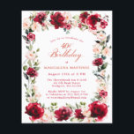 BUDGET 40th Birthday Red Rose Pink Peony Invite<br><div class="desc">Red roses and blush pink peonies are nestled in dark green leaves on this beautiful and unique birthday invitation. Classic script calligraphy lets your guests know it's a milestone birthday and who the birthday celebrant is. This item is part of the Red Rose Pink Peony collection. It contains the templates...</div>