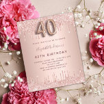 Budget 40th Birthday rose gold glitter invitation<br><div class="desc">A modern, stylish and glamorous invitation for a 40th birthday party. A rose gold background with faux glitter drips, paint drip look. The name is written with a modern dark rose gold colored hand lettered style script. Personalize and add your party details. Number 40 is written with a balloon style...</div>