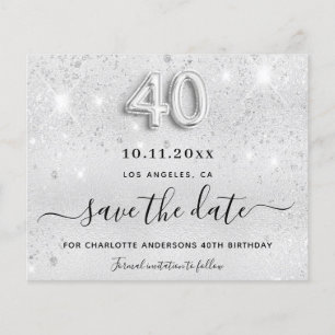 Budget 40th birthday silver glitter save the date