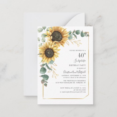 Budget 40th Birthday Sunflower Eucalyptus Floral Note Card