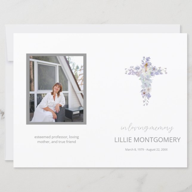 Budget 4-page Flower Cross Funeral Program (Front)