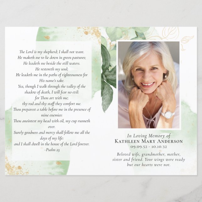 Budget 4-page Greenery Funeral Program (Front)