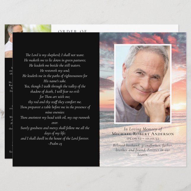 Budget 4-page Sunset Ocean Funeral Program (Front/Back)