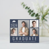 Budget 4 Photo Blue Graduation Party Invitation (Standing Front)