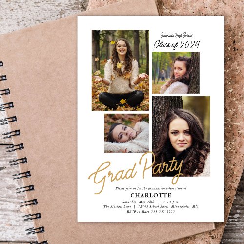 Budget 4 Photo Collage Graduation Party Invitation