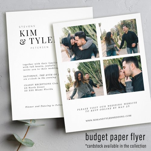 Budget 4 photo collage modern wedding invitation flyer