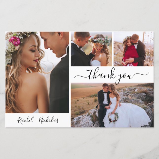 Budget 4 Photo Collage Wedding Thank You Card (Front)