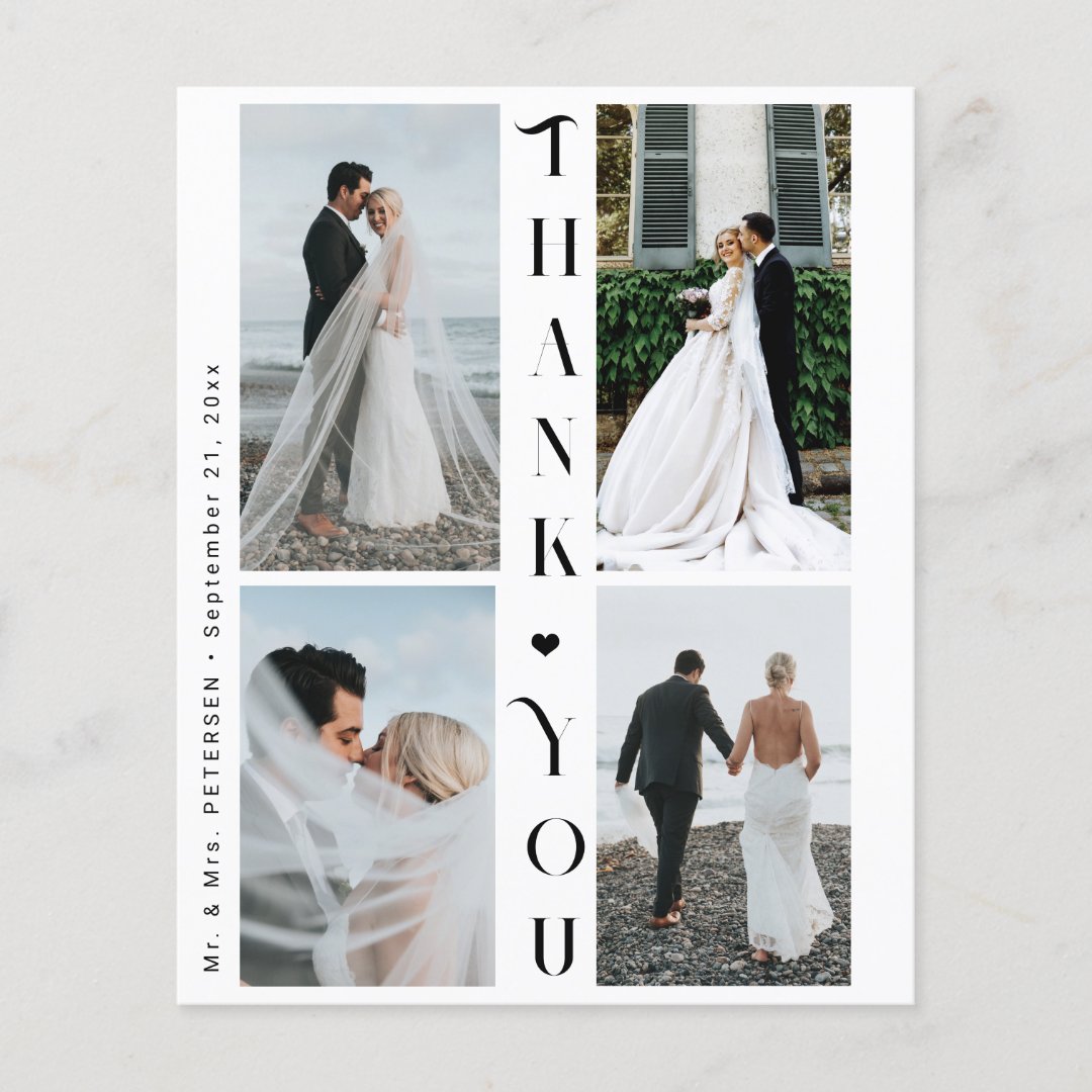 Budget 4 photo collage wedding thank you card | Zazzle