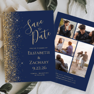 Budget 4 Photo Gold Glitter Navy Save the Date