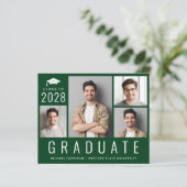 Budget 4 Photo Green Graduation Party Invitation (Standing Front)
