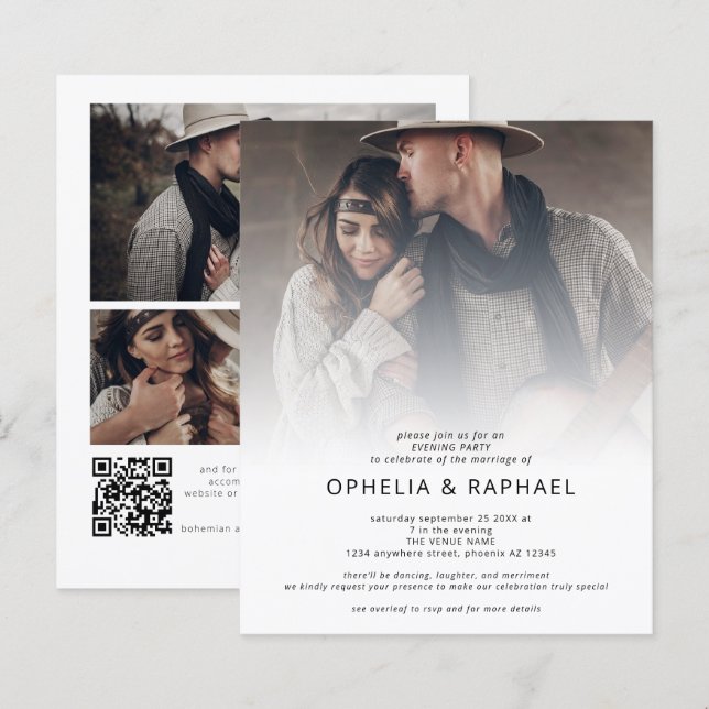 Budget 4 Photo Overlay QR Bohemian Wedding Evening (Front/Back)
