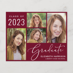 Budget 4 Photos Burgundy Graduation Announcement