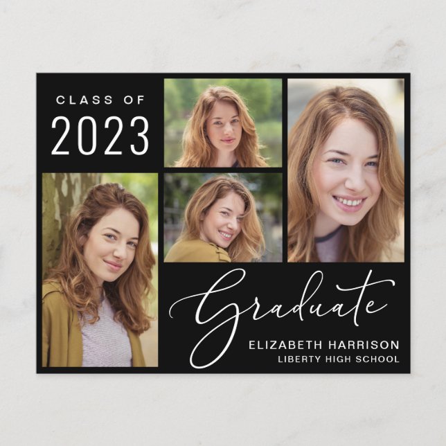 Budget 4 Photos Script Graduation Announcement (Front)