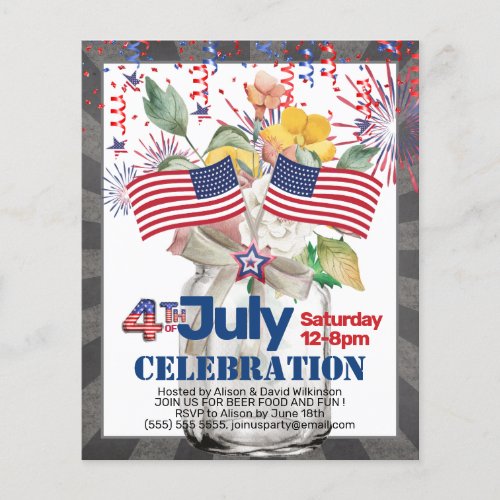 BUDGET 4th JULY Celebration Party Mason Jar Invite Flyer