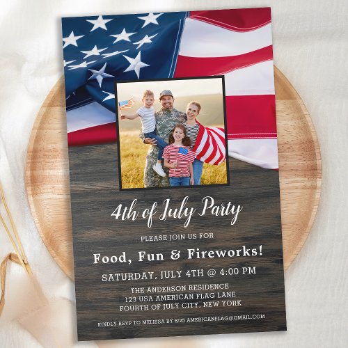 Budget 4th Of July Party American Flag Photo Invit