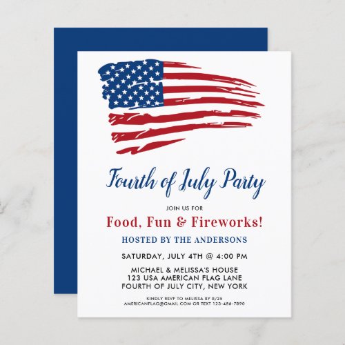 Budget 4th Of July Patriotic Party Invitation - USA American Flag 4th of July Party Invitations. Invite friends and family to your patriotic fourth of July celebration with these modern American Flag invitations. Personalize this american flag invitation with your event, name, and party details.
See our collection for matching patriotic 4th of July gifts ,party favors, and supplies. COPYRIGHT © 2021 Judy Burrows, Black Dog Art - All Rights Reserved. Budget 4th Of July Patriotic Party Invitation